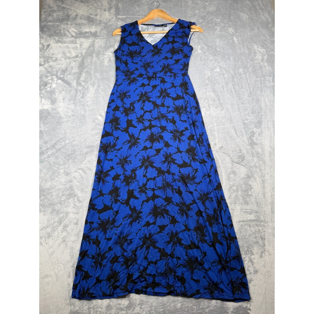 Apt. 9 Maxi Dress Women Petite Small Blue Black Floral Tropical Beach Resortwear